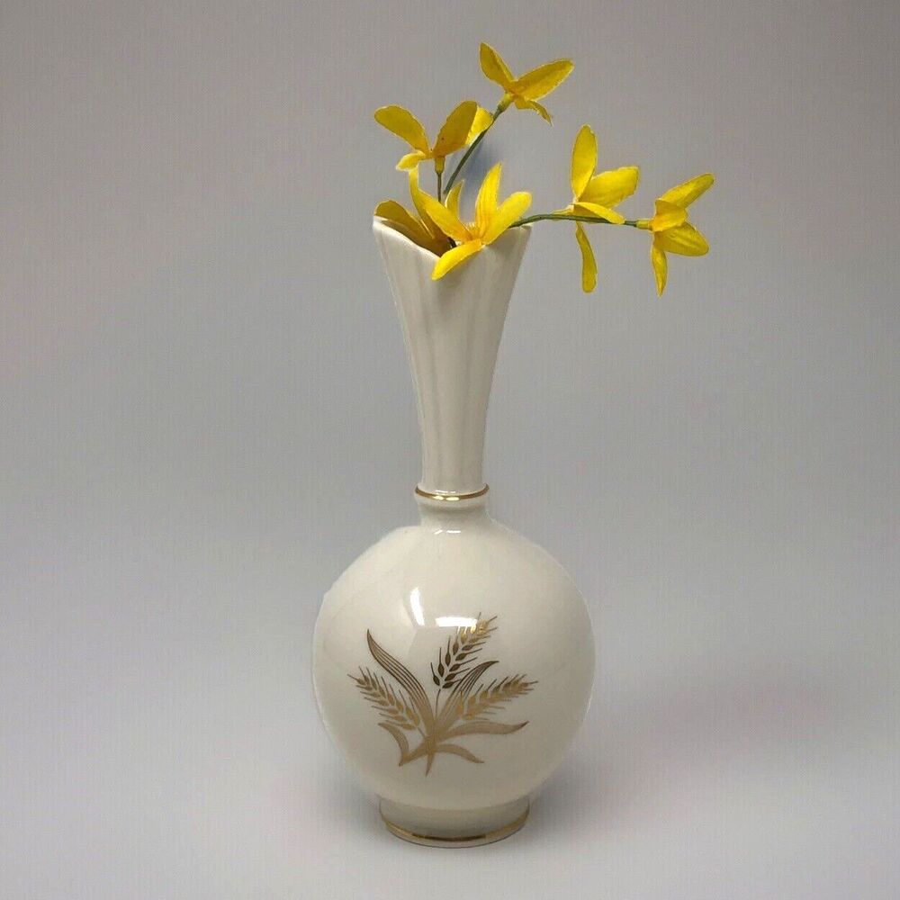 Lenox Wheat Design Bulbous Bud Vase VTG Ivory w/24K Gold Elegant Classic USA